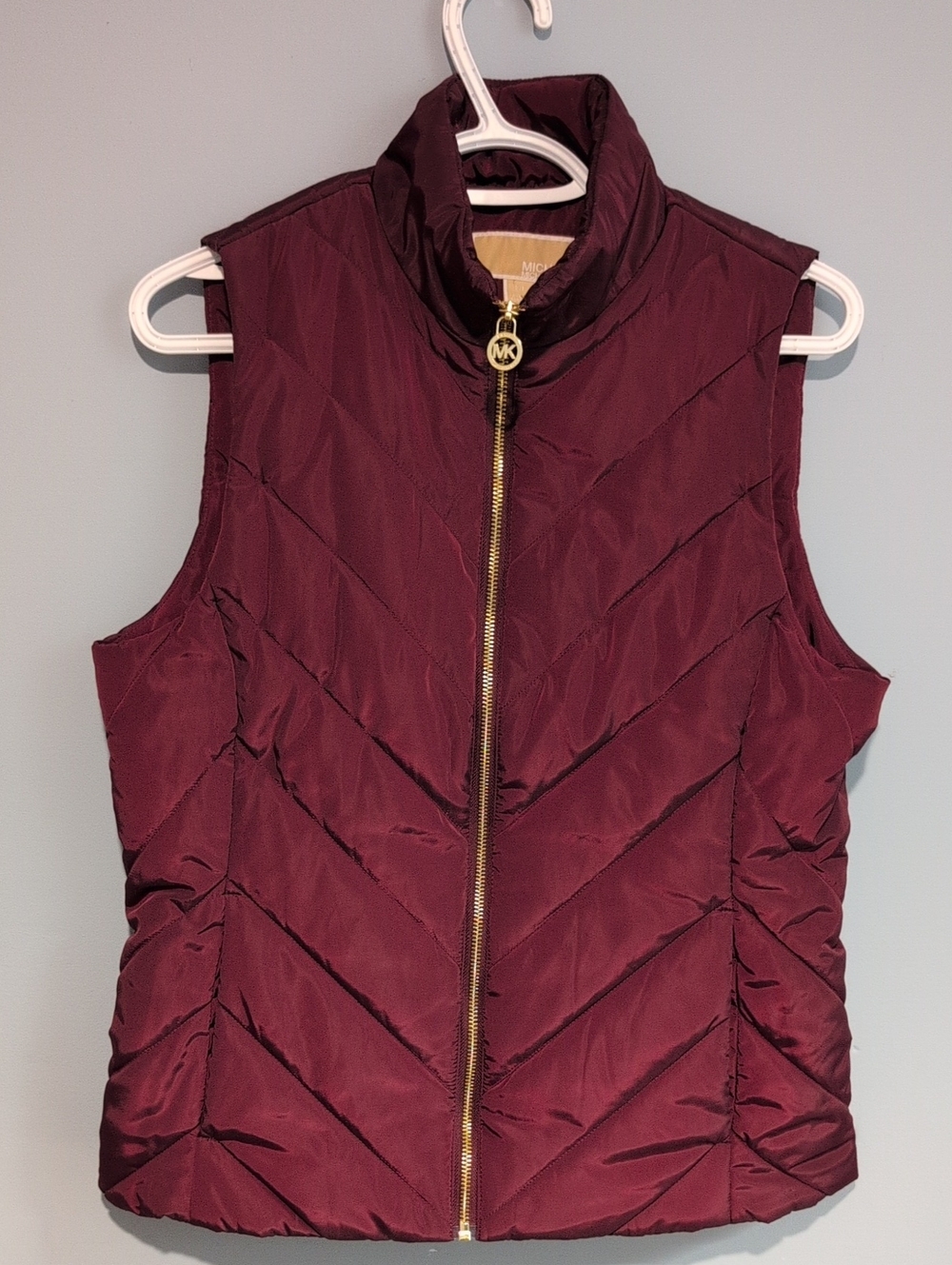 Michael Kors Quilted Puffer Vest in Deep Wine with Gold Hardware